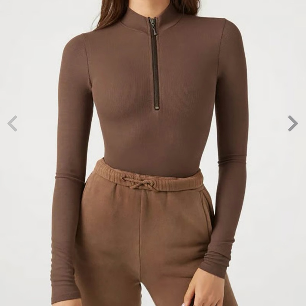 Joah Brown Chocolate Zip Bodysuit
